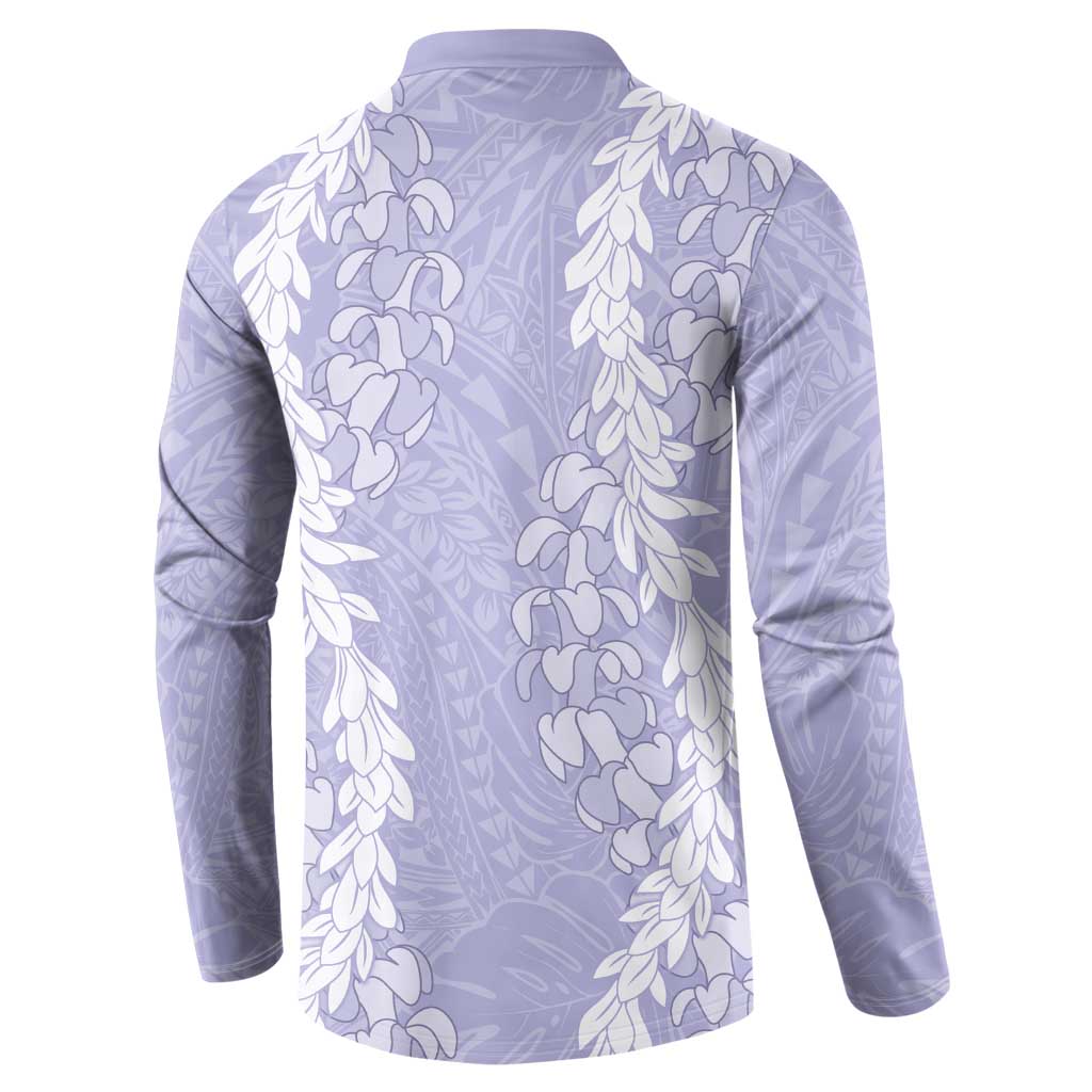 Puakenikeni and Maile Lei Button Sweatshirt Purple Double Strand Lei LT9 - Polynesian Pride