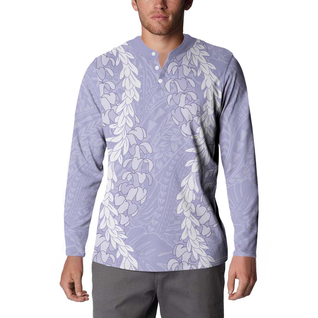 Puakenikeni and Maile Lei Button Sweatshirt Purple Double Strand Lei LT9 - Polynesian Pride