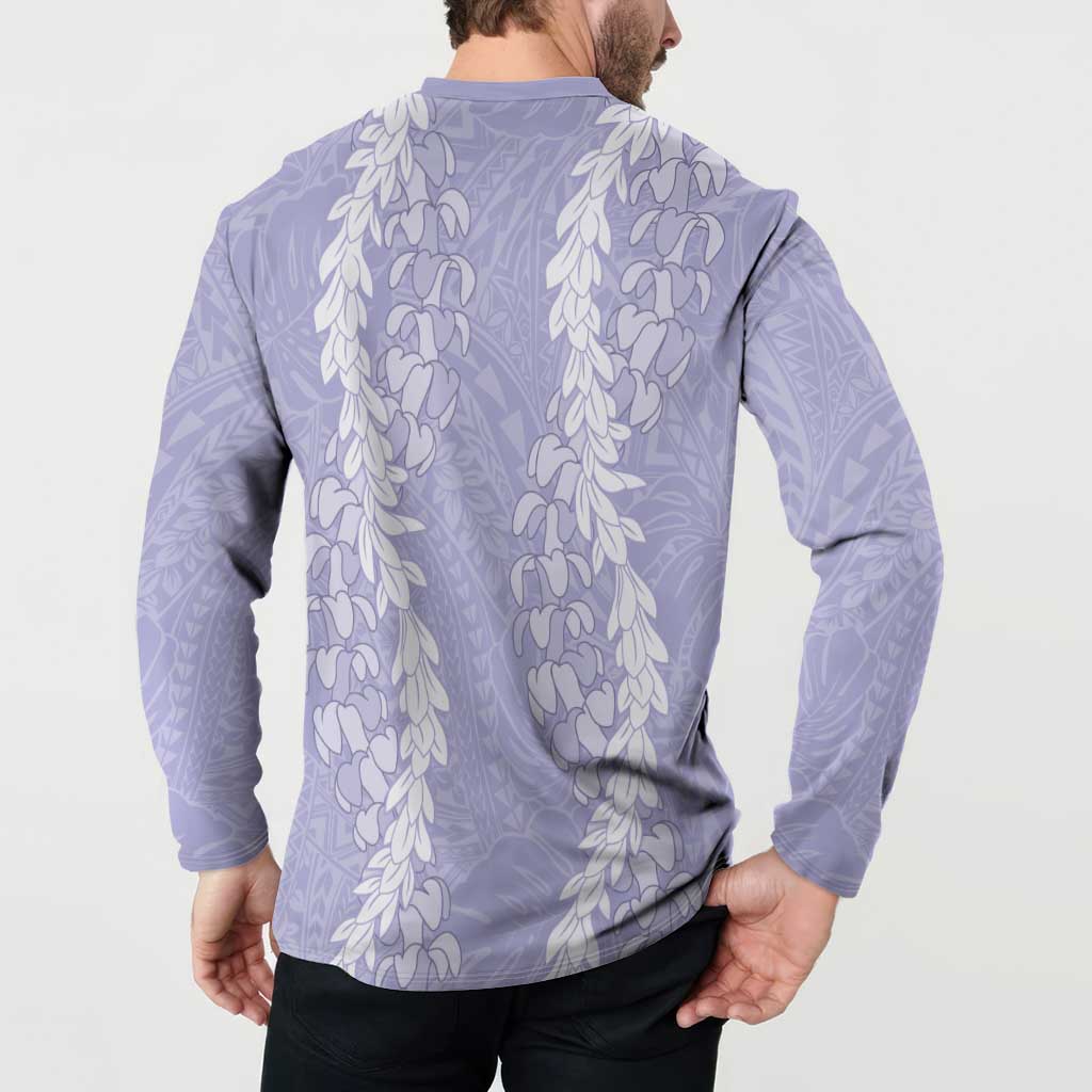 Puakenikeni and Maile Lei Button Sweatshirt Purple Double Strand Lei LT9 - Polynesian Pride