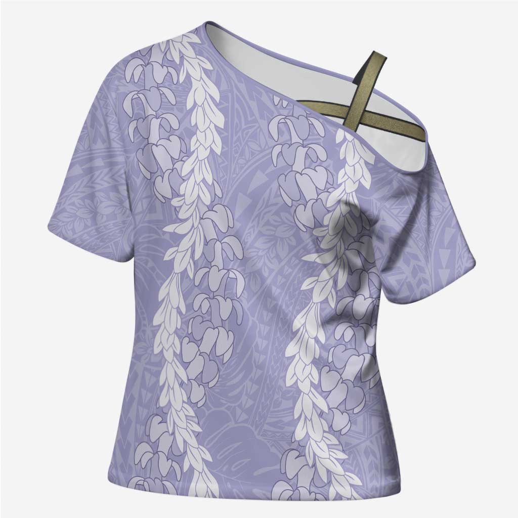 Puakenikeni and Maile Lei Cross Shoulder Shirt Purple Double Strand Lei LT9 Female Purple - Polynesian Pride