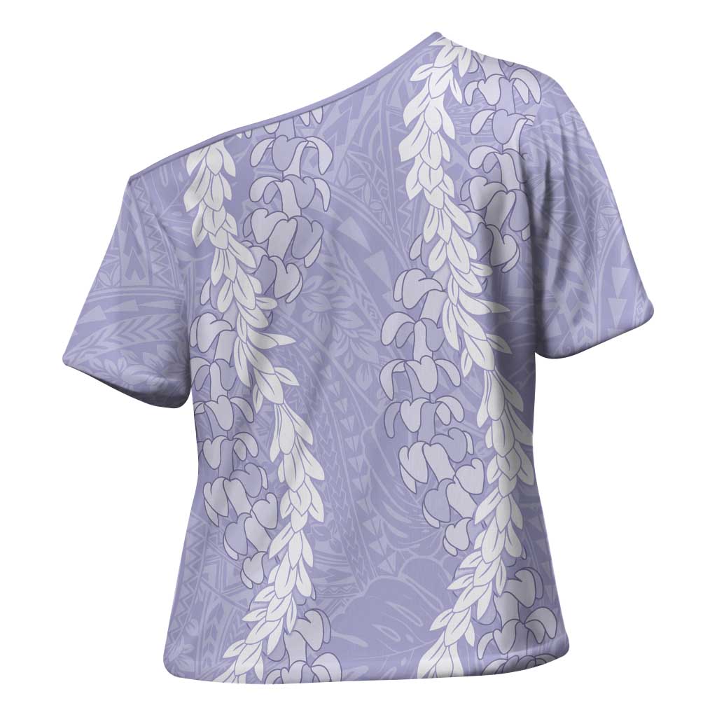 Puakenikeni and Maile Lei Cross Shoulder Shirt Purple Double Strand Lei LT9 - Polynesian Pride