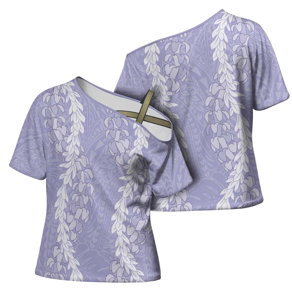 Puakenikeni and Maile Lei Cross Shoulder Shirt Purple Double Strand Lei LT9 - Polynesian Pride
