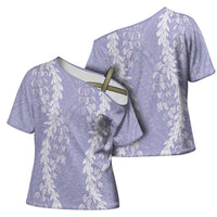 Puakenikeni and Maile Lei Cross Shoulder Shirt Purple Double Strand Lei LT9 - Polynesian Pride