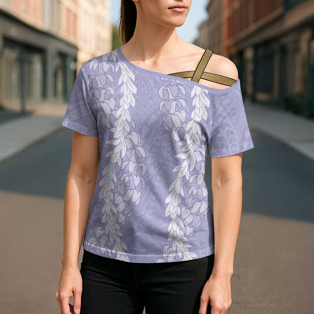 Puakenikeni and Maile Lei Cross Shoulder Shirt Purple Double Strand Lei LT9 - Polynesian Pride