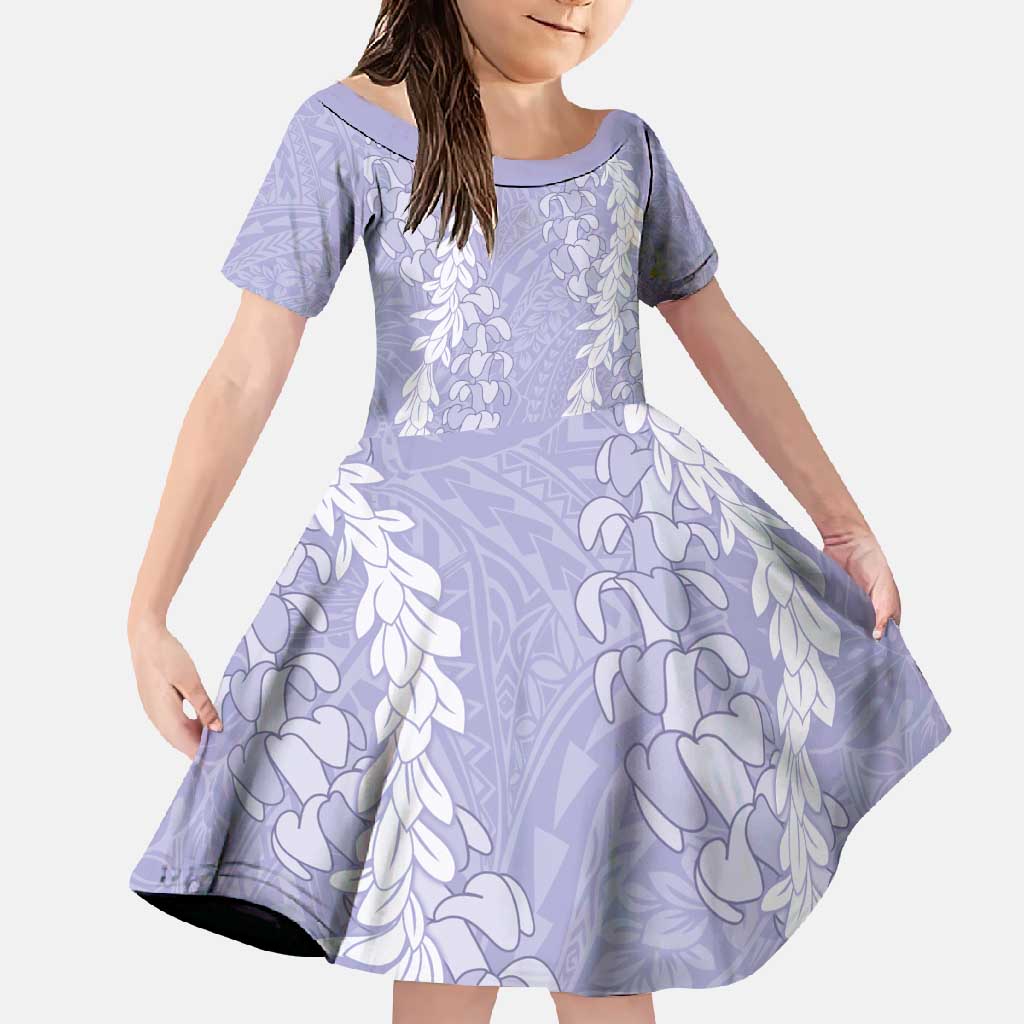 Puakenikeni and Maile Lei Family Matching Long Sleeve Bodycon Dress and Hawaiian Shirt Purple Double Strand Lei