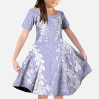 Puakenikeni and Maile Lei Family Matching Long Sleeve Bodycon Dress and Hawaiian Shirt Purple Double Strand Lei