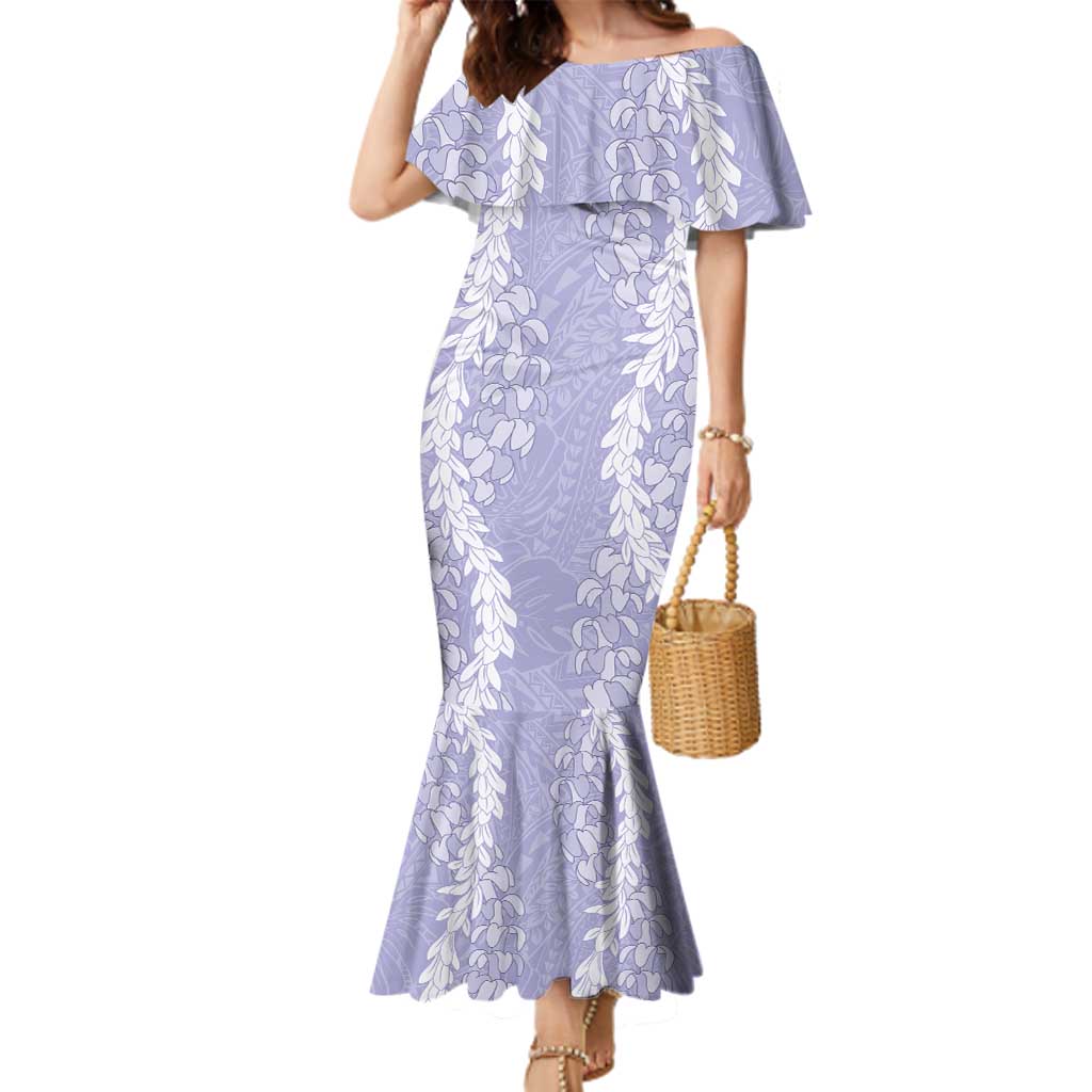 Puakenikeni and Maile Lei Family Matching Mermaid Dress and Hawaiian Shirt Purple Double Strand Lei