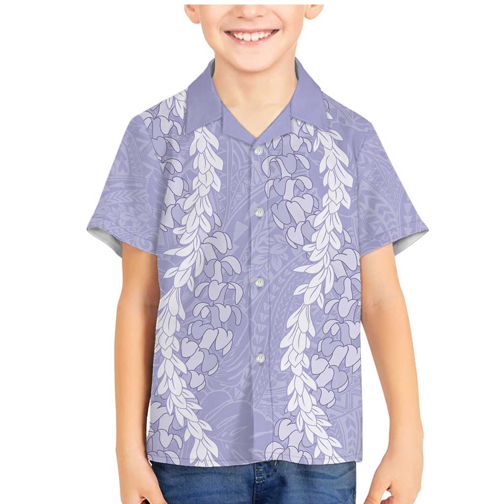 Puakenikeni and Maile Lei Family Matching Mermaid Dress and Hawaiian Shirt Purple Double Strand Lei