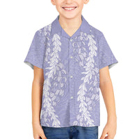 Puakenikeni and Maile Lei Family Matching Off The Shoulder Long Sleeve Dress and Hawaiian Shirt Purple Double Strand Lei