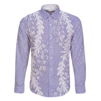 Puakenikeni and Maile Lei Family Matching Short Sleeve Bodycon Dress and Hawaiian Shirt Purple Double Strand Lei