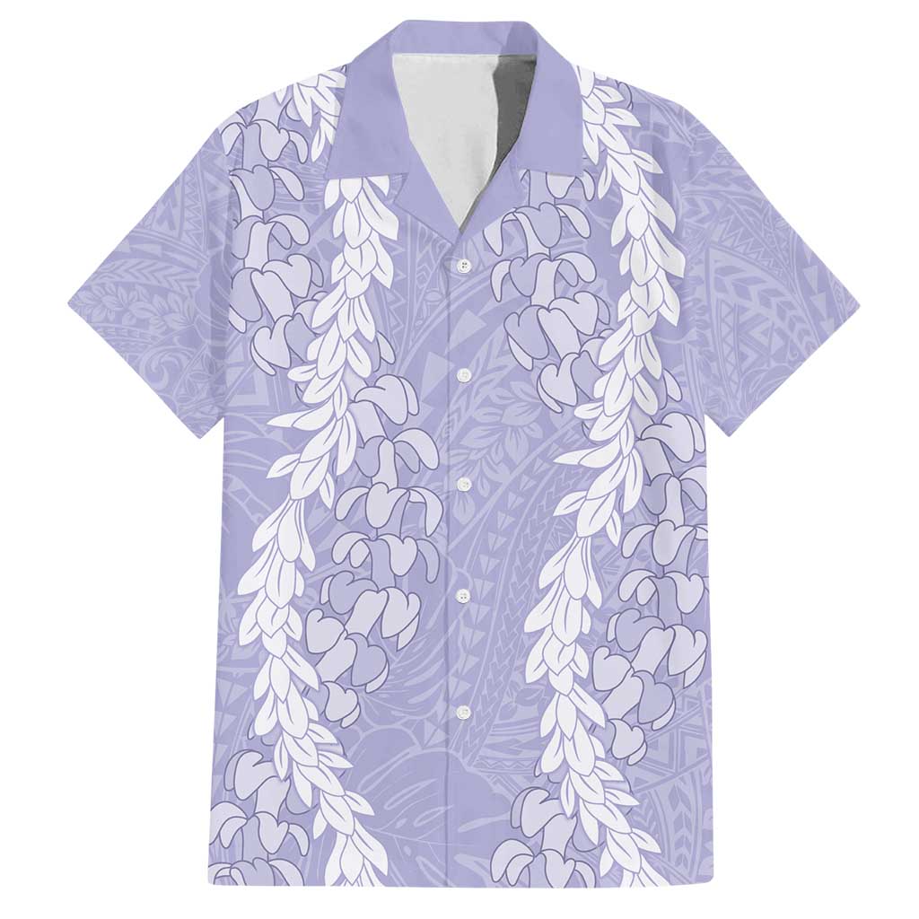 Puakenikeni and Maile Lei Family Matching Summer Maxi Dress and Hawaiian Shirt Purple Double Strand Lei