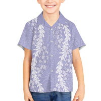 Puakenikeni and Maile Lei Family Matching Summer Maxi Dress and Hawaiian Shirt Purple Double Strand Lei
