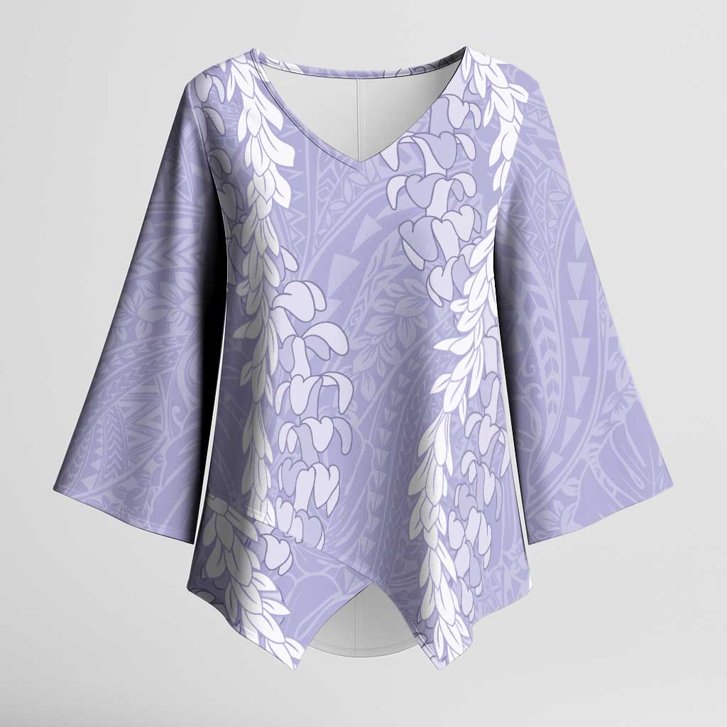 Puakenikeni and Maile Lei Kimono Sleeve Blouse Purple Double Strand Lei LT9 Female Purple - Polynesian Pride