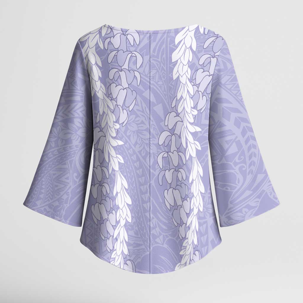 Puakenikeni and Maile Lei Kimono Sleeve Blouse Purple Double Strand Lei LT9 - Polynesian Pride