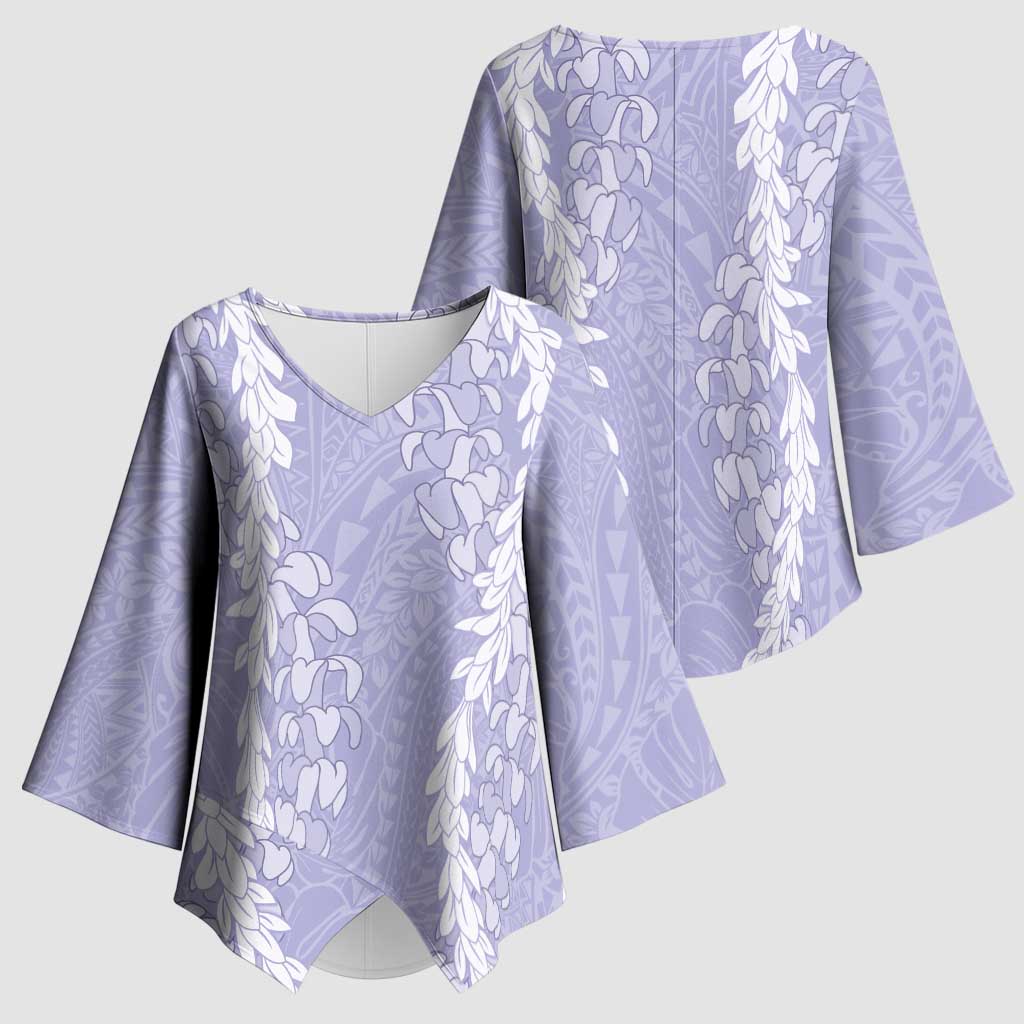 Puakenikeni and Maile Lei Kimono Sleeve Blouse Purple Double Strand Lei LT9 - Polynesian Pride