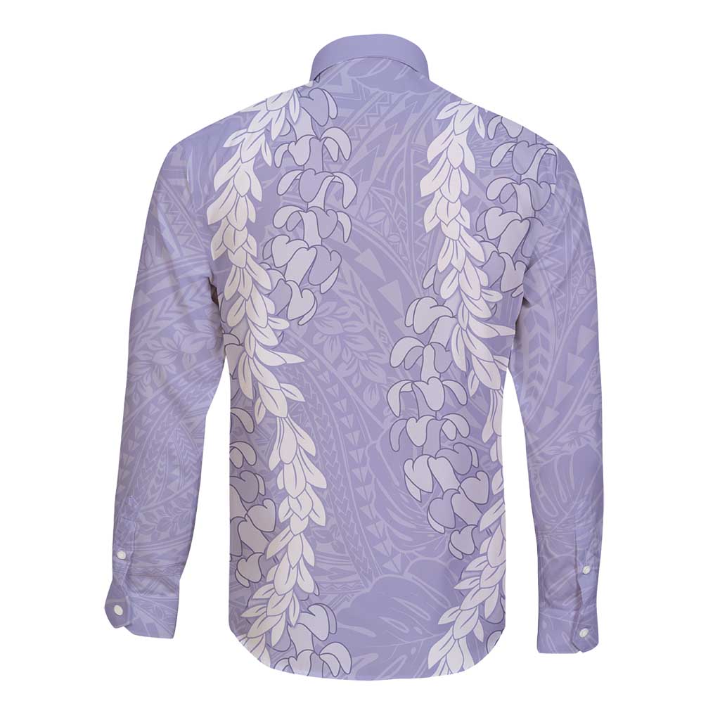 Puakenikeni and Maile Lei Long Sleeve Button Shirt Purple Double Strand Lei LT9 - Polynesian Pride