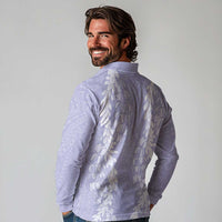 Puakenikeni and Maile Lei Long Sleeve Polo Shirt Purple Double Strand Lei LT9 - Polynesian Pride