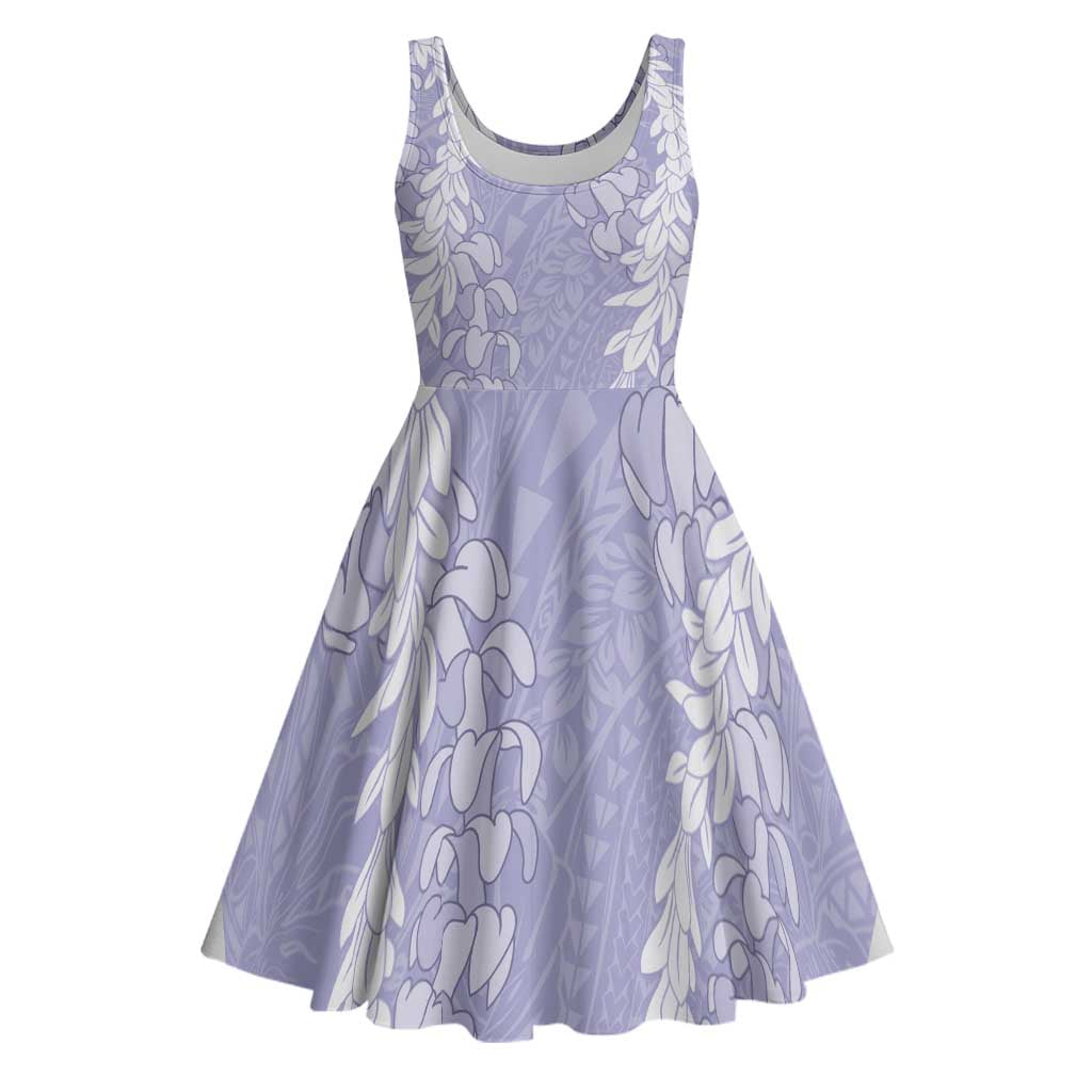 Puakenikeni and Maile Lei Midi Dress Purple Double Strand Lei - Polynesian Pride