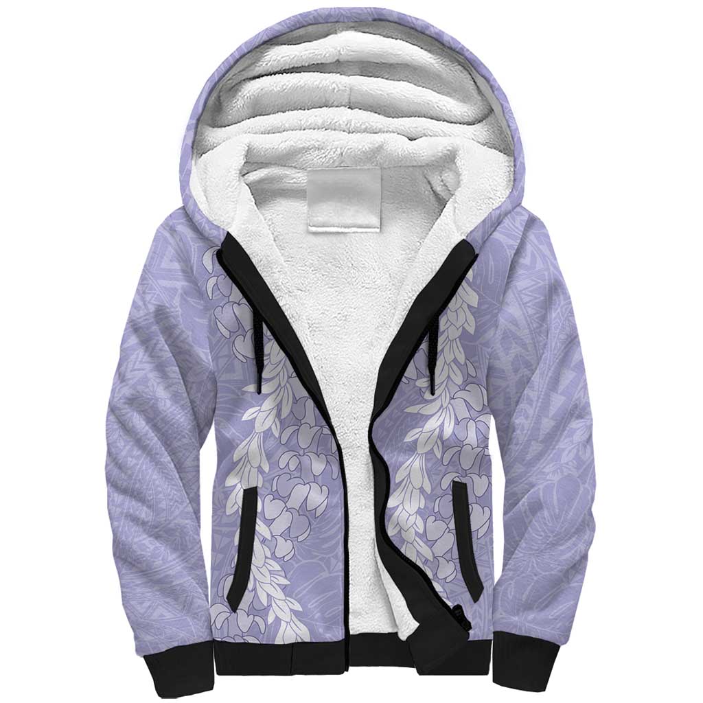 Puakenikeni and Maile Lei Sherpa Hoodie Purple Double Strand Lei LT9 Unisex Purple - Polynesian Pride