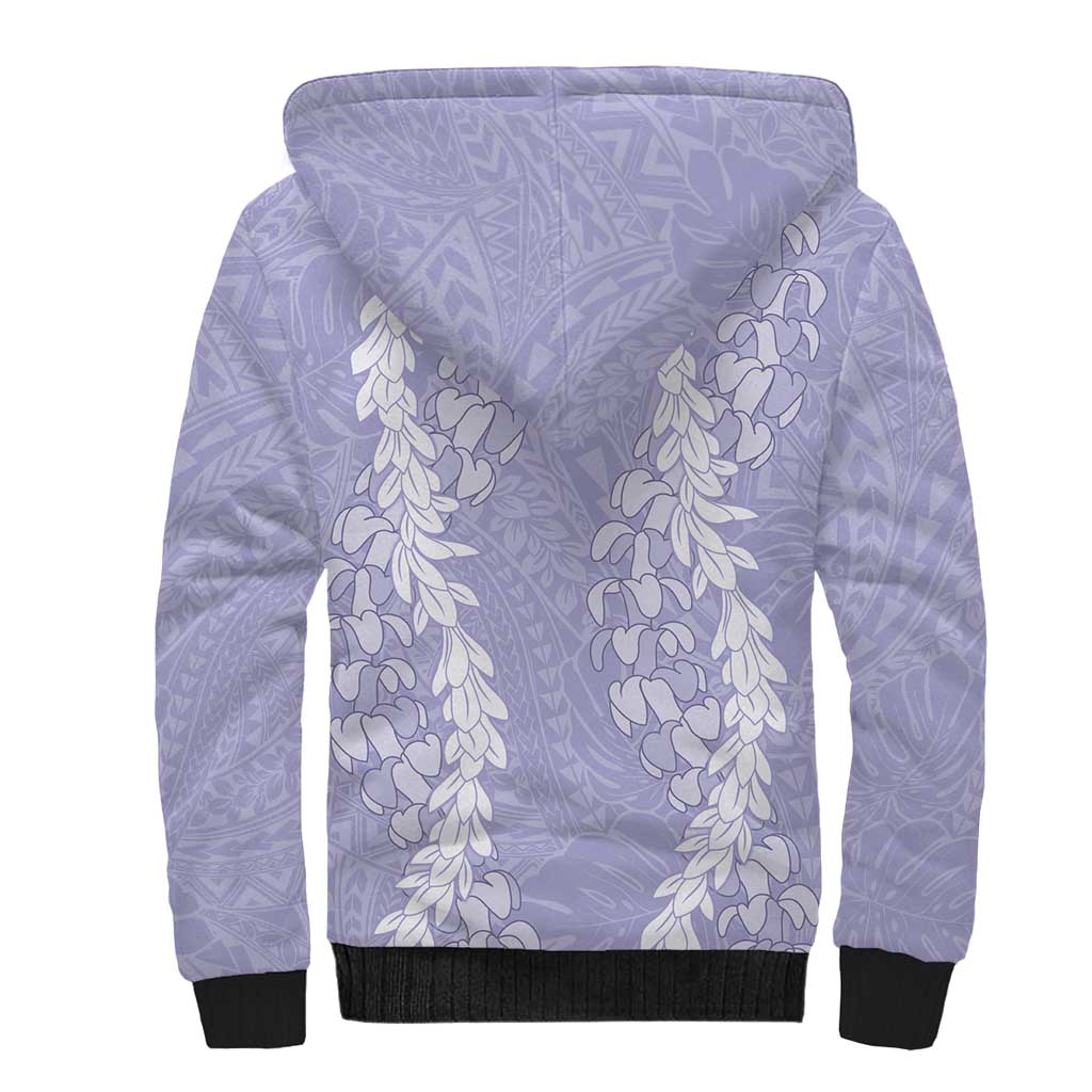 Puakenikeni and Maile Lei Sherpa Hoodie Purple Double Strand Lei LT9 - Polynesian Pride