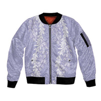 Puakenikeni and Maile Lei Sleeve Zip Bomber Jacket Purple Double Strand Lei