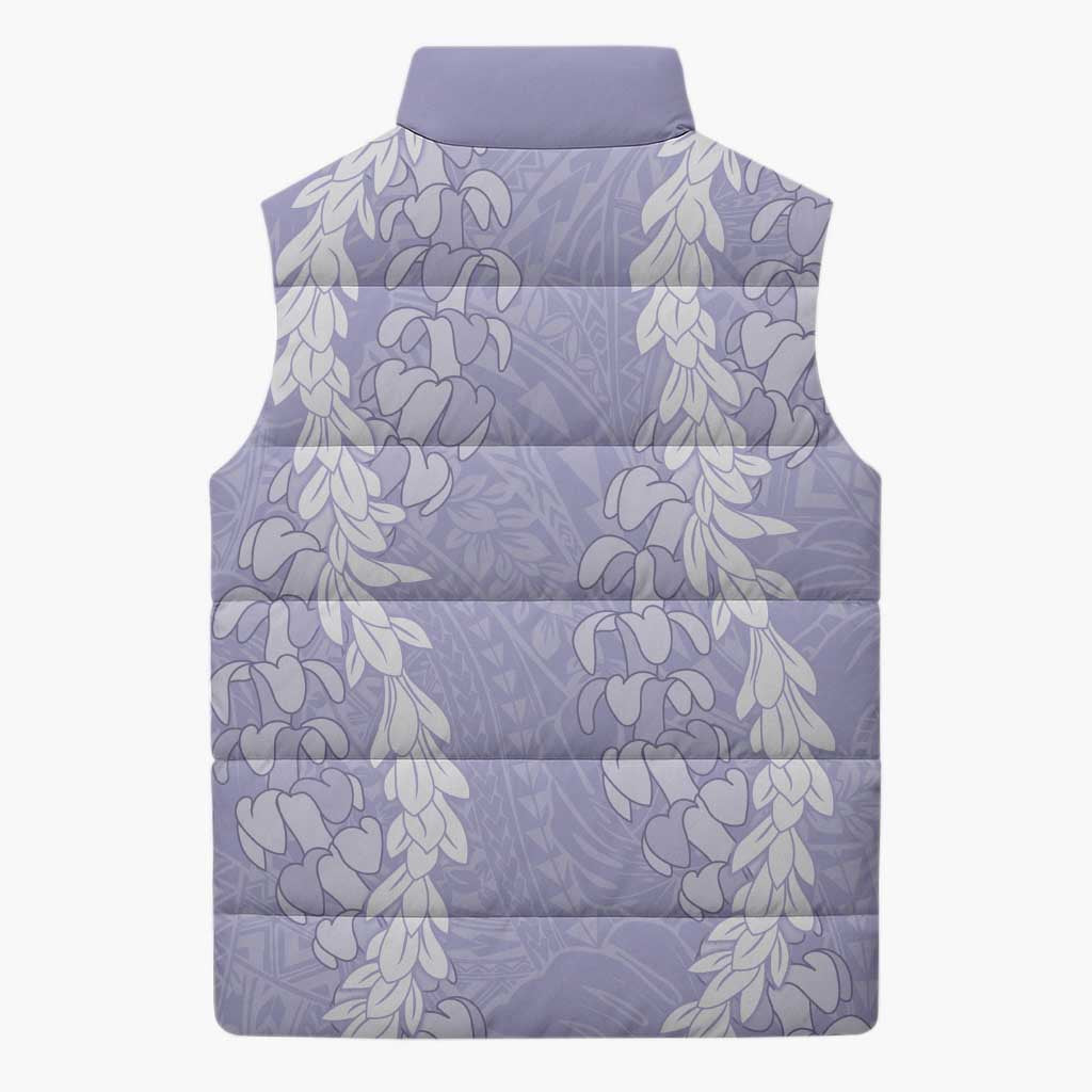 Puakenikeni and Maile Lei Sleeveless Puffer Jacket Purple Double Strand Lei LT9 - Polynesian Pride