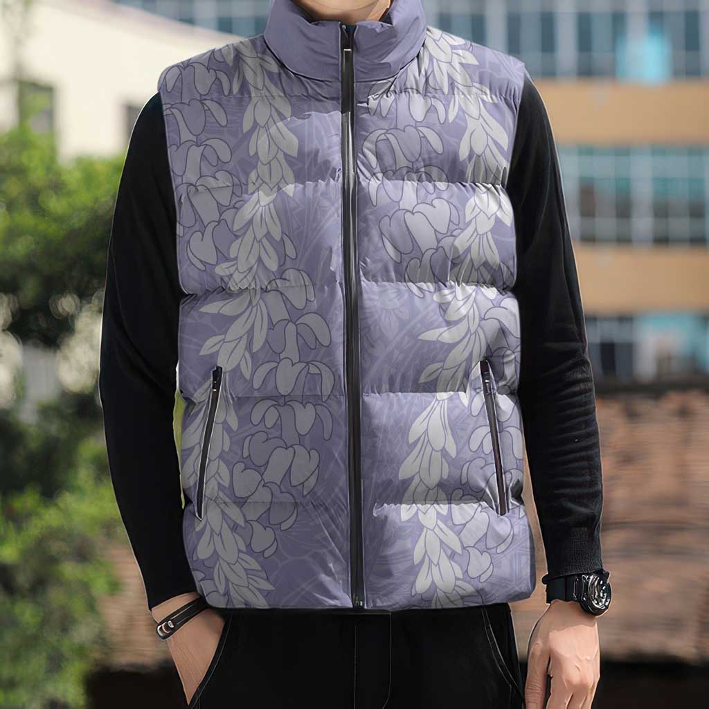 Puakenikeni and Maile Lei Sleeveless Puffer Jacket Purple Double Strand Lei LT9 - Polynesian Pride