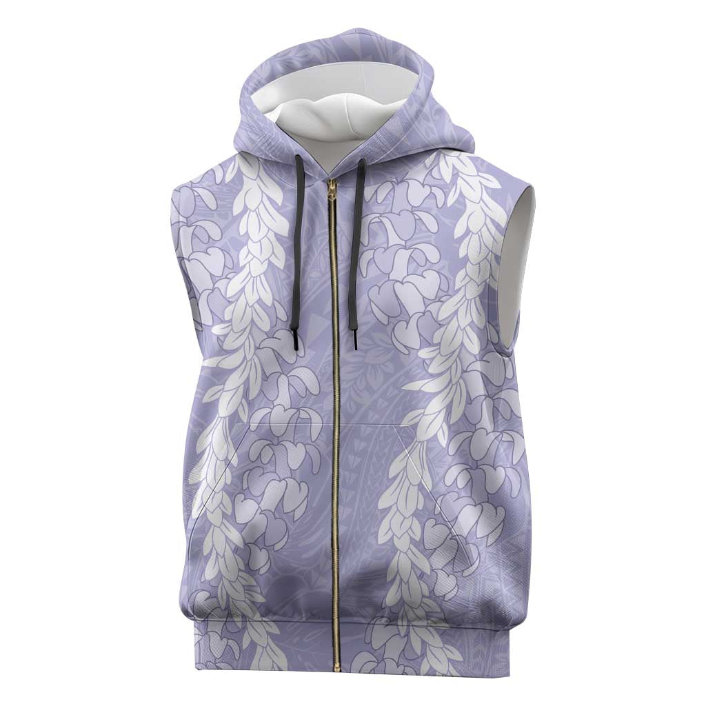 Puakenikeni and Maile Lei Sleeveless Zip Hoodie Purple Double Strand Lei - Polynesian Pride