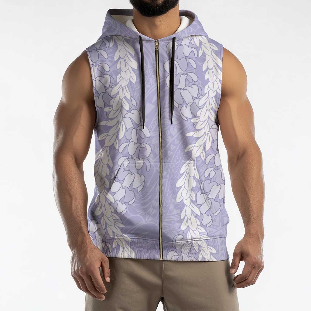 Puakenikeni and Maile Lei Sleeveless Zip Hoodie Purple Double Strand Lei - Polynesian Pride