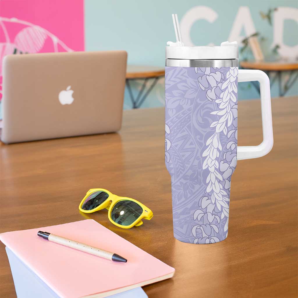 Puakenikeni and Maile Lei Tumbler With Handle Purple Double Strand Lei