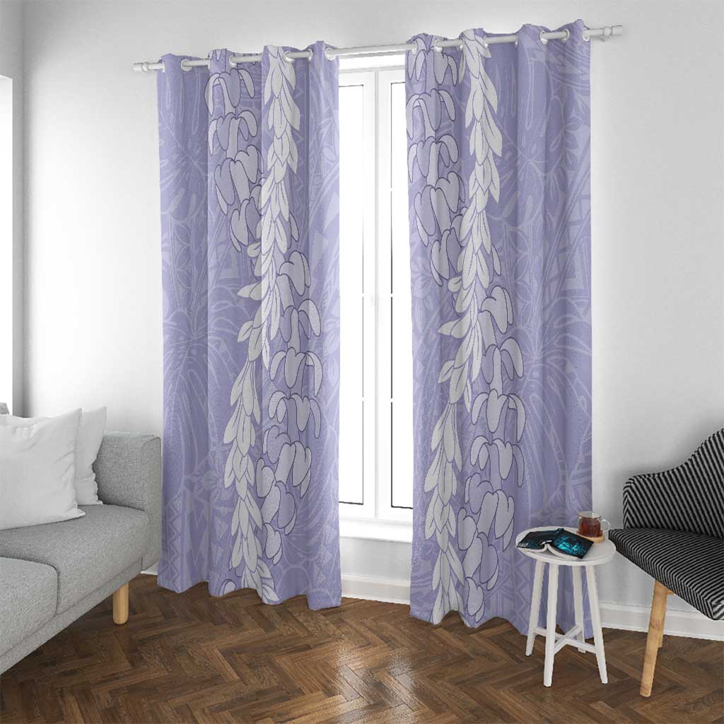 Puakenikeni and Maile Lei Window Curtain Purple Double Strand Lei