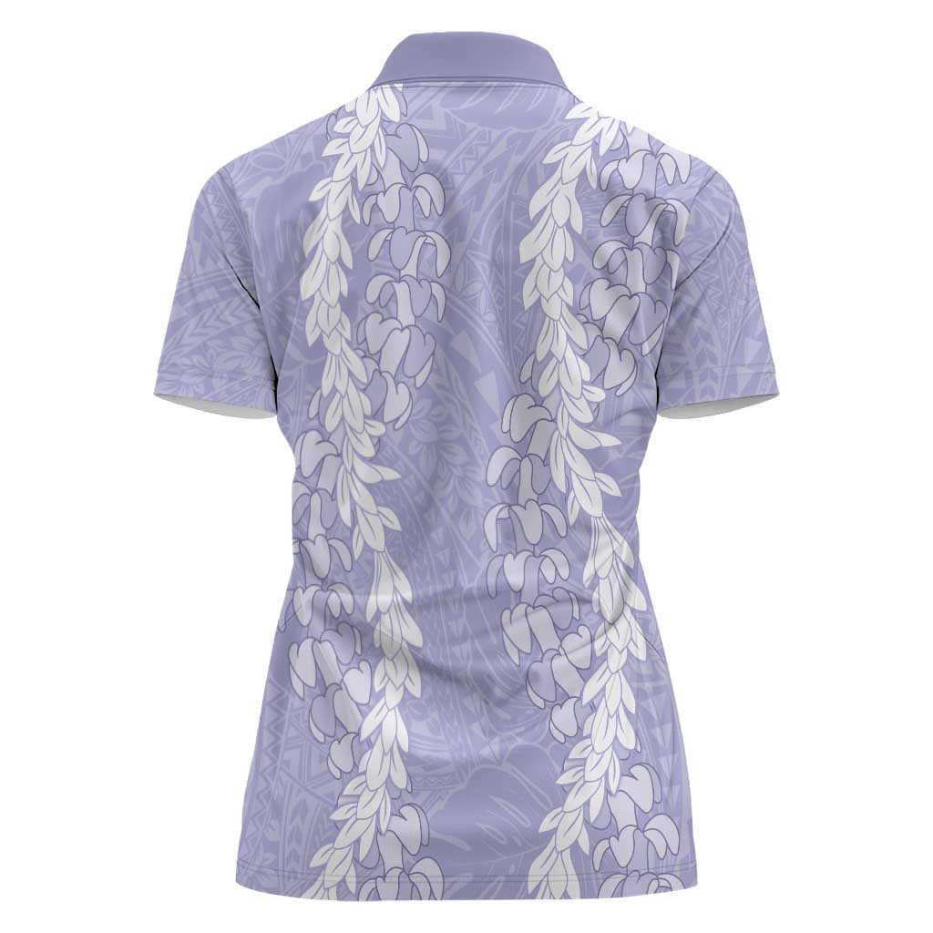 Puakenikeni and Maile Lei Women Polo Shirt Purple Double Strand Lei