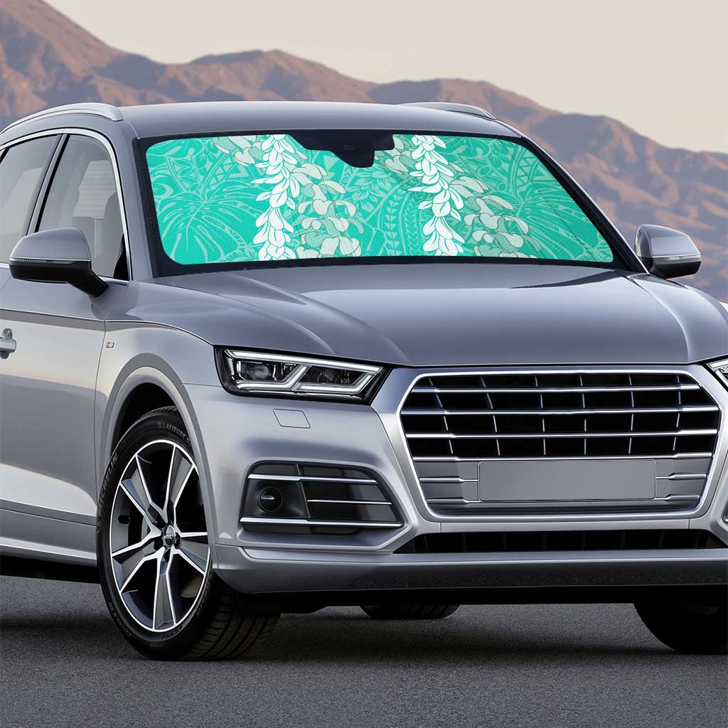 Puakenikeni and Maile Lei Auto Sun Shade Sage Green Double Strand Lei - Polynesian Pride