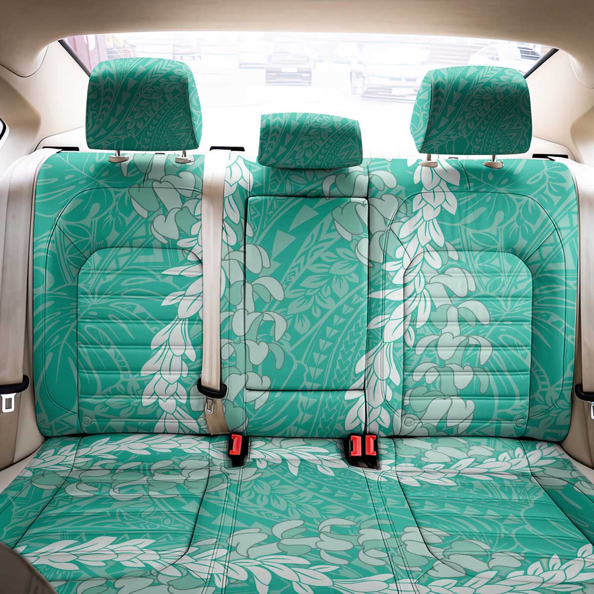 Puakenikeni and Maile Lei Back Car Seat Cover Sage Green Double Strand Lei