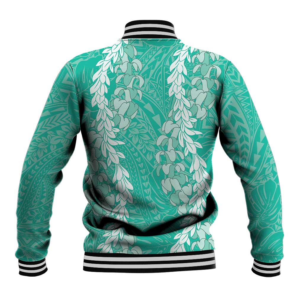 Puakenikeni and Maile Lei Baseball Jacket Sage Green Double Strand Lei LT9 - Polynesian Pride