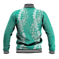 Puakenikeni and Maile Lei Baseball Jacket Sage Green Double Strand Lei LT9 - Polynesian Pride