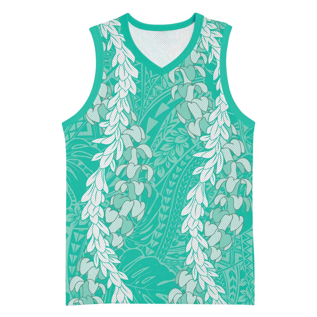 Puakenikeni and Maile Lei Basketball Jersey Sage Green Double Strand Lei LT9 Unisex Sage Green - Polynesian Pride