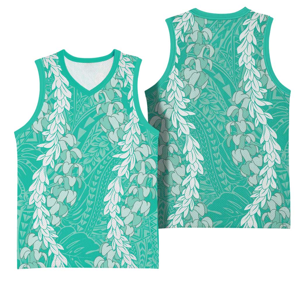 Puakenikeni and Maile Lei Basketball Jersey Sage Green Double Strand Lei LT9 - Polynesian Pride