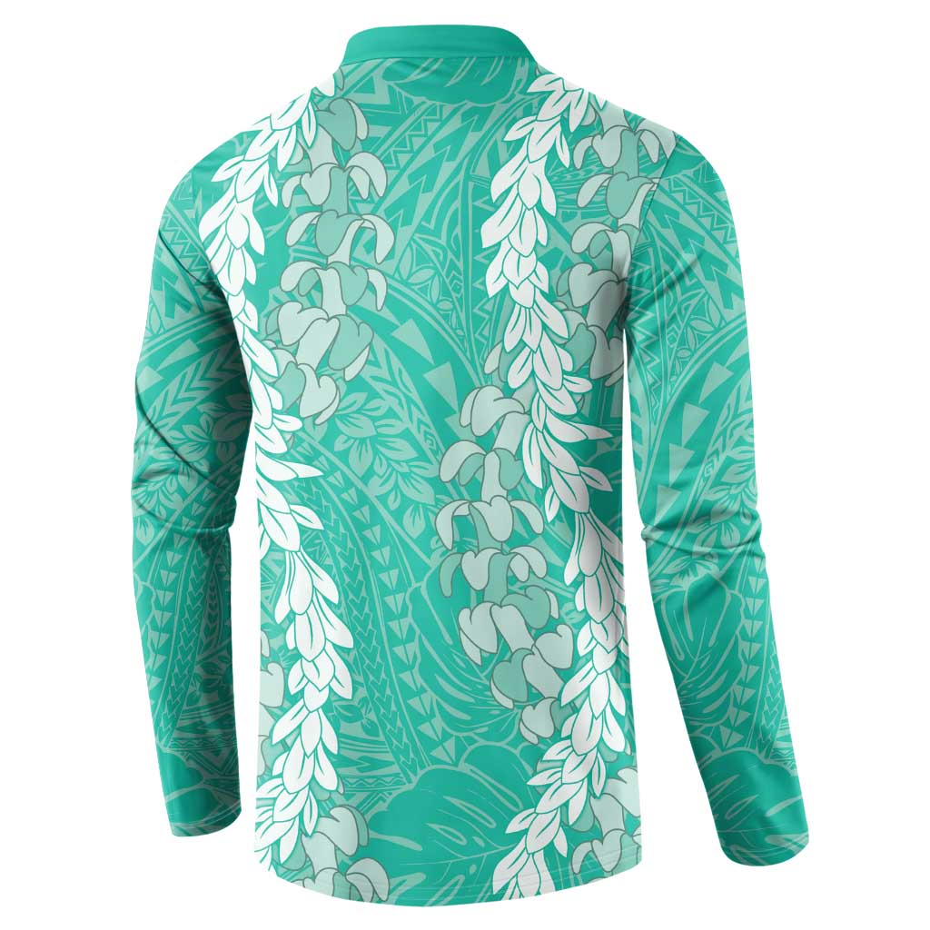 Puakenikeni and Maile Lei Button Sweatshirt Sage Green Double Strand Lei LT9 - Polynesian Pride