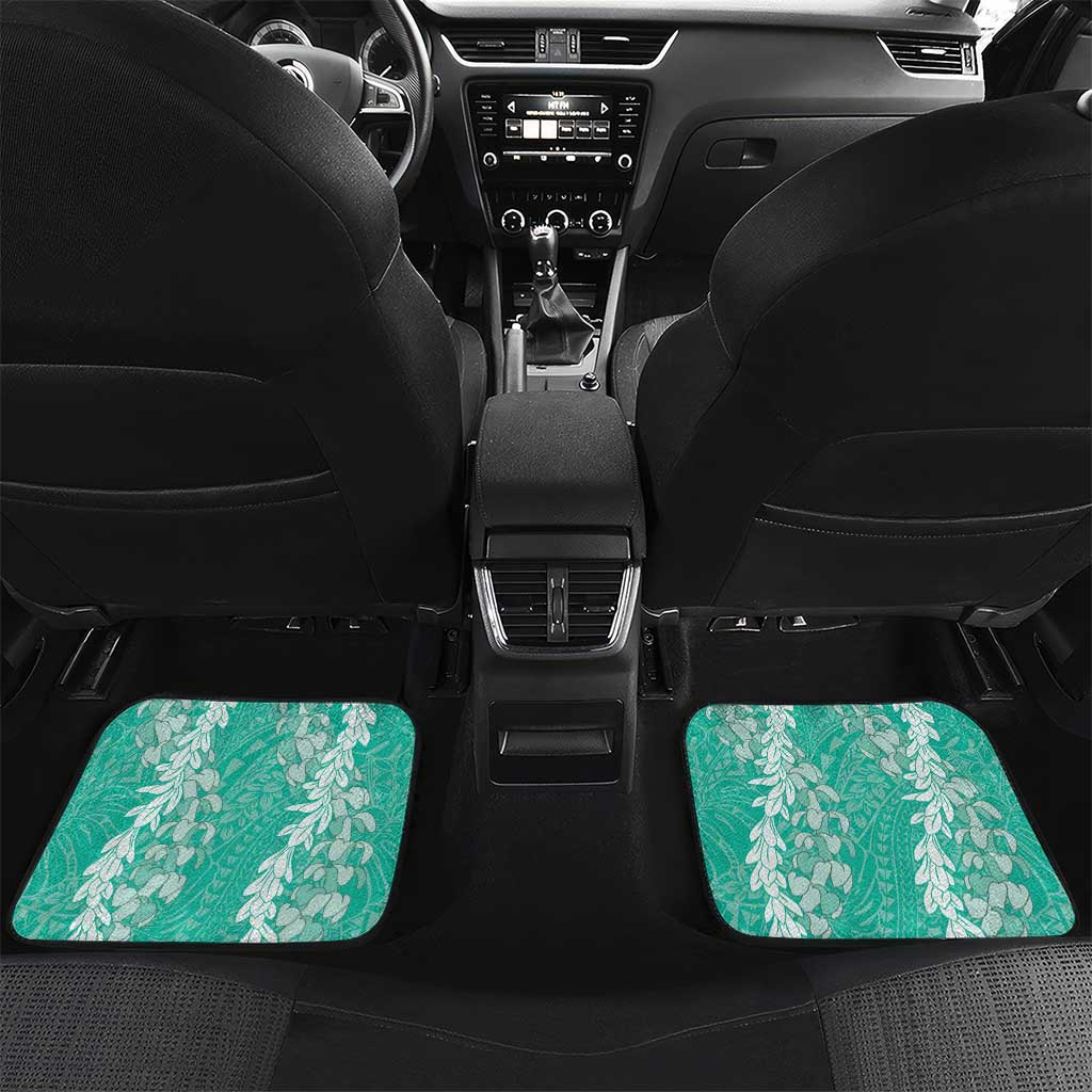 Puakenikeni and Maile Lei Car Mats Sage Green Double Strand Lei LT9 Set 2pcs - Back Sage Green - Polynesian Pride