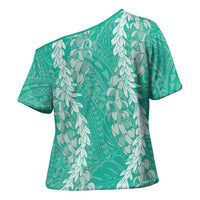 Puakenikeni and Maile Lei Cross Shoulder Shirt Sage Green Double Strand Lei LT9 - Polynesian Pride