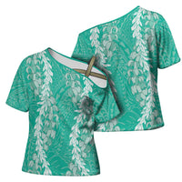 Puakenikeni and Maile Lei Cross Shoulder Shirt Sage Green Double Strand Lei LT9 - Polynesian Pride