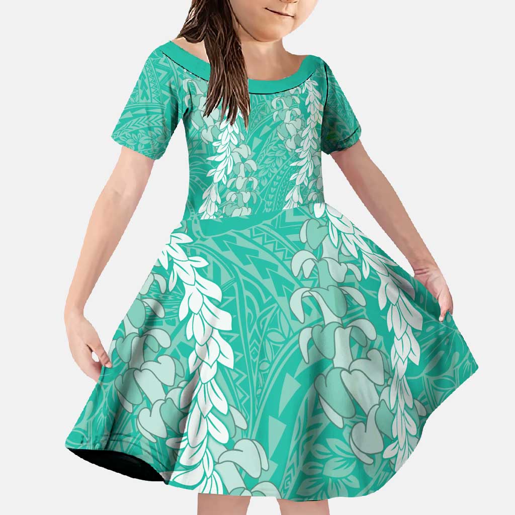 Puakenikeni and Maile Lei Family Matching Mermaid Dress and Hawaiian Shirt Sage Green Double Strand Lei