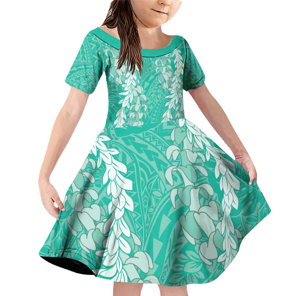 Puakenikeni and Maile Lei Family Matching Off Shoulder Short Dress and Hawaiian Shirt Sage Green Double Strand Lei