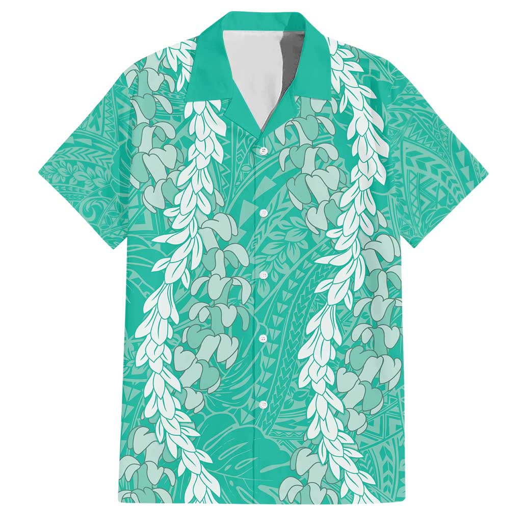 Puakenikeni and Maile Lei Hawaiian Shirt Sage Green Double Strand Lei LT9 Sage Green - Polynesian Pride