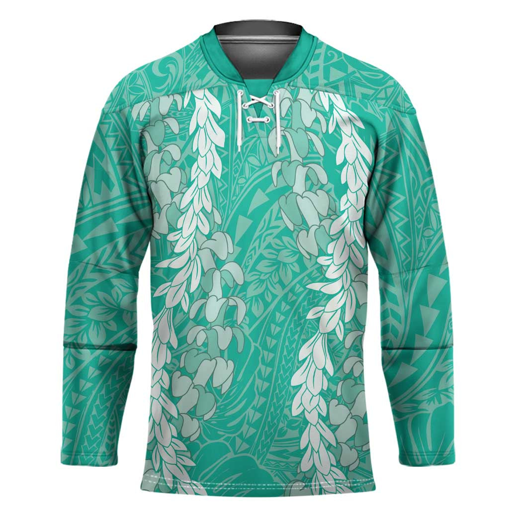Puakenikeni and Maile Lei Hockey Jersey Sage Green Double Strand Lei LT9 Unisex Sage Green - Polynesian Pride