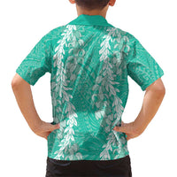 Puakenikeni and Maile Lei Kid Hawaiian Shirt Sage Green Double Strand Lei LT9 - Polynesian Pride