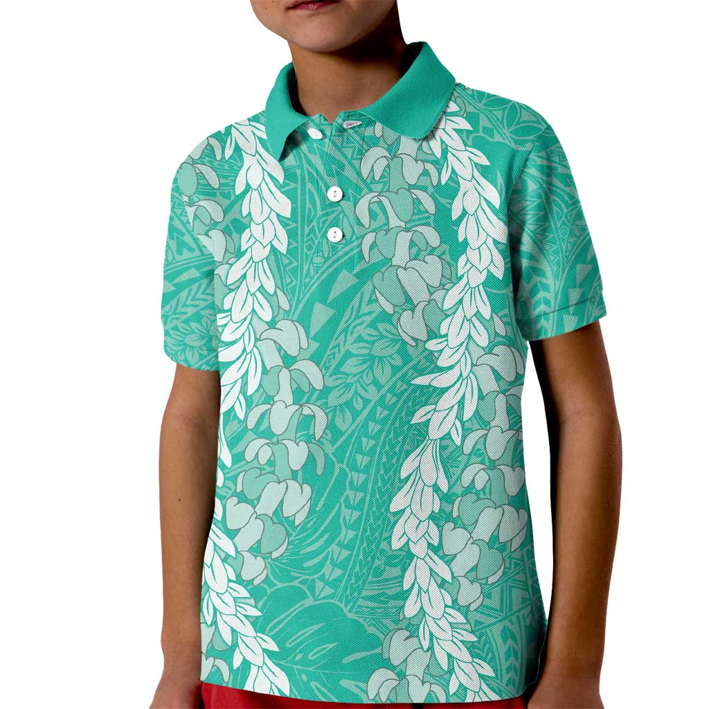 Puakenikeni and Maile Lei Kid Polo Shirt Sage Green Double Strand Lei LT9 Kid Sage Green - Polynesian Pride