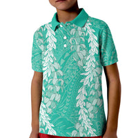 Puakenikeni and Maile Lei Kid Polo Shirt Sage Green Double Strand Lei LT9 Kid Sage Green - Polynesian Pride