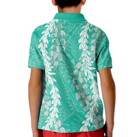 Puakenikeni and Maile Lei Kid Polo Shirt Sage Green Double Strand Lei LT9 - Polynesian Pride